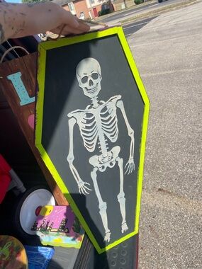 Neon Green Framed Skeleton Coffin Wall Decor